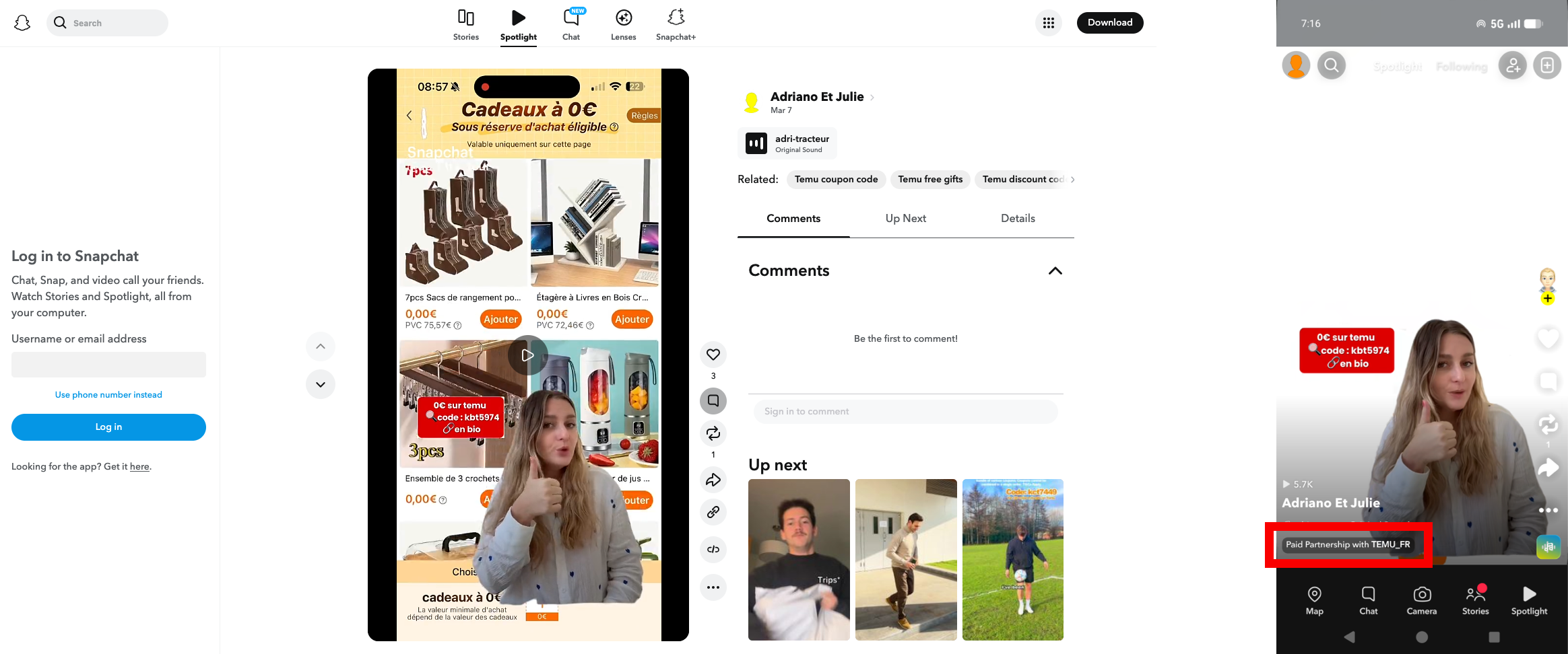 No disclosure label is visible on Snapchat's website